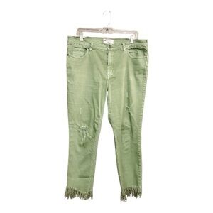 FREE PEOPLE Great Heights Green Frayed Skinny Jeans